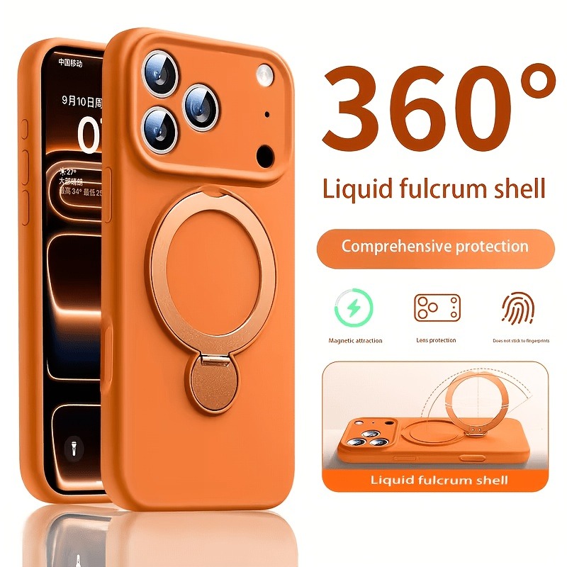 Liquid Silicone Magnetic Phone Case - iPhone 17 Air、15、14、13、16 Pro Max、Plus対応、360度回転磁石スタンド付き、液状シリコン製スマートフォンケース、MagSafe充電対応、保護カバー
