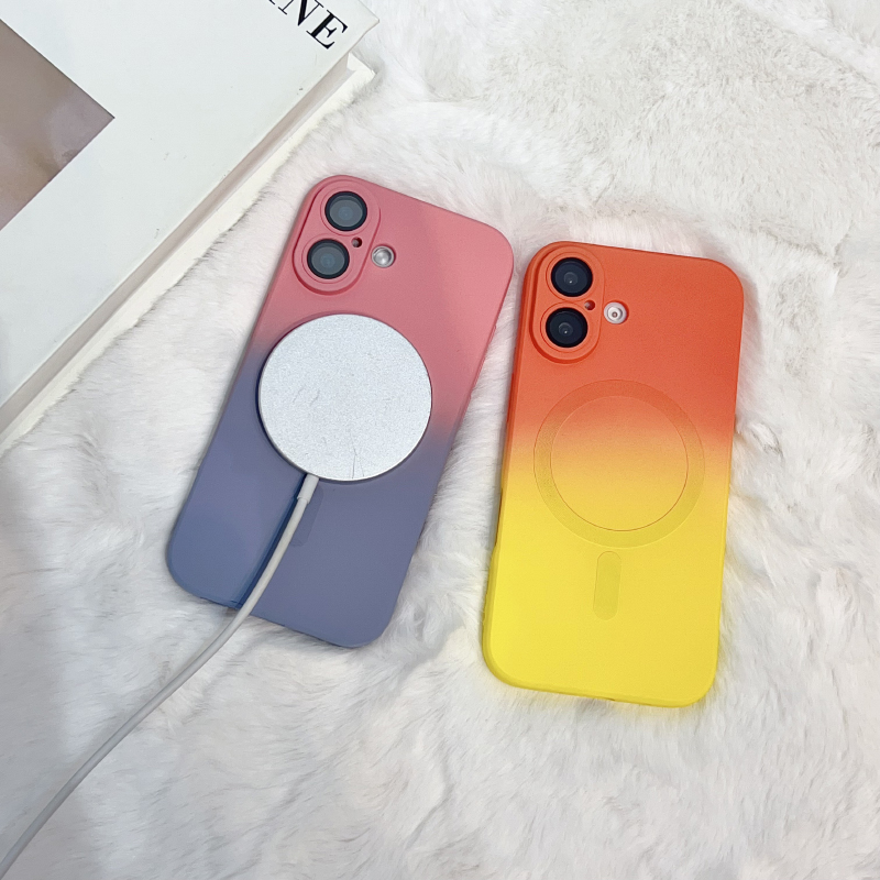 Liquid Silicone Magnetic Phone Case - iPhone 18、17、16、15、14、13、12、11 Pro Max対応、高級感のあるグラデーションカラーの液状シリコン製、MagSafe対応、耐衝撃性に優れた背面カバー。
