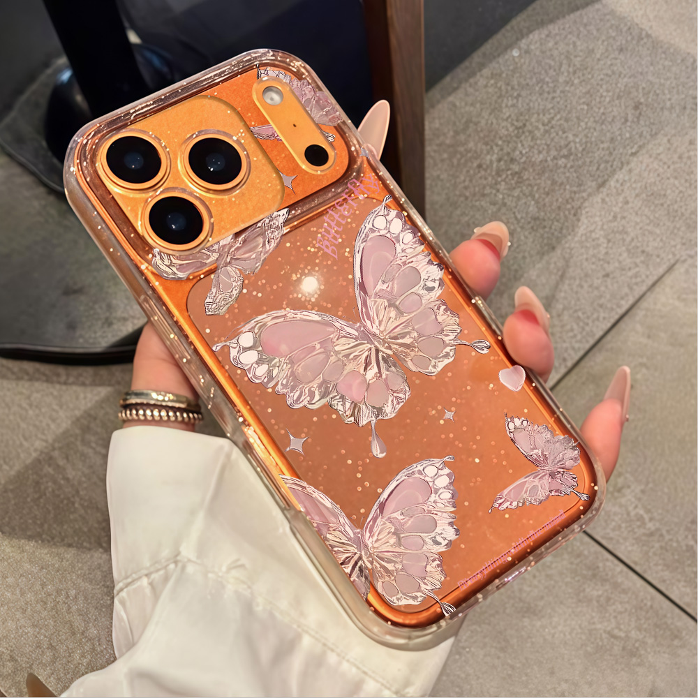 ピンクバタフライクリアグリッターフォンケース iPhone  - Clear Shockproof Bumper Case のレビューと価格