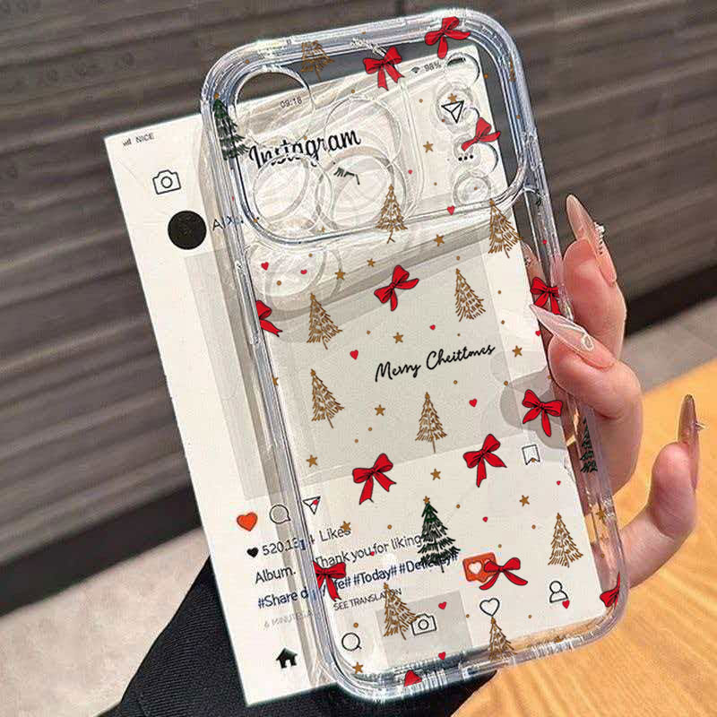 赤いリボンが付いたクリスマスデザインの透明耐衝撃スマホケース - Clear Shockproof Bumper Case のレビューと価格